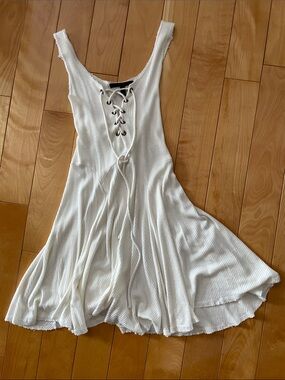 M.    HOT White Ribbed Lace-Up Tank Dress. NWOT